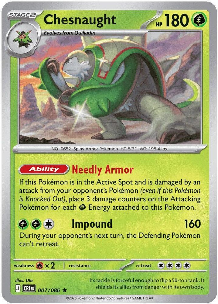 Chesnaught 007 - Holofoil ME04 Chaos Rising - Rare