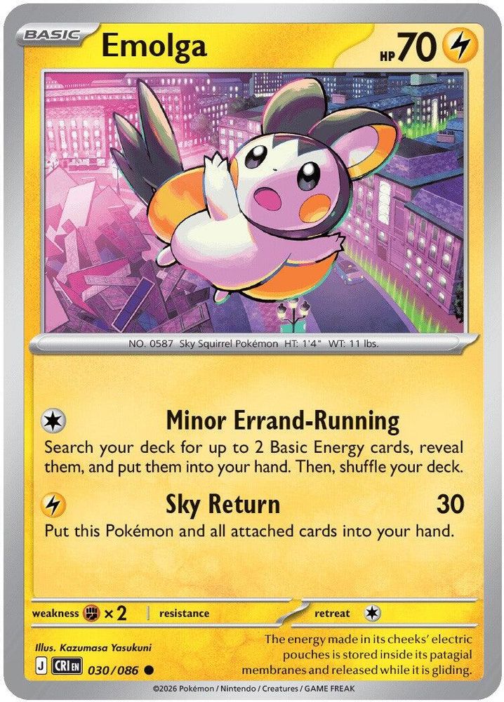 Emolga 030 - Reverse Holofoil ME04 Chaos Rising - Common