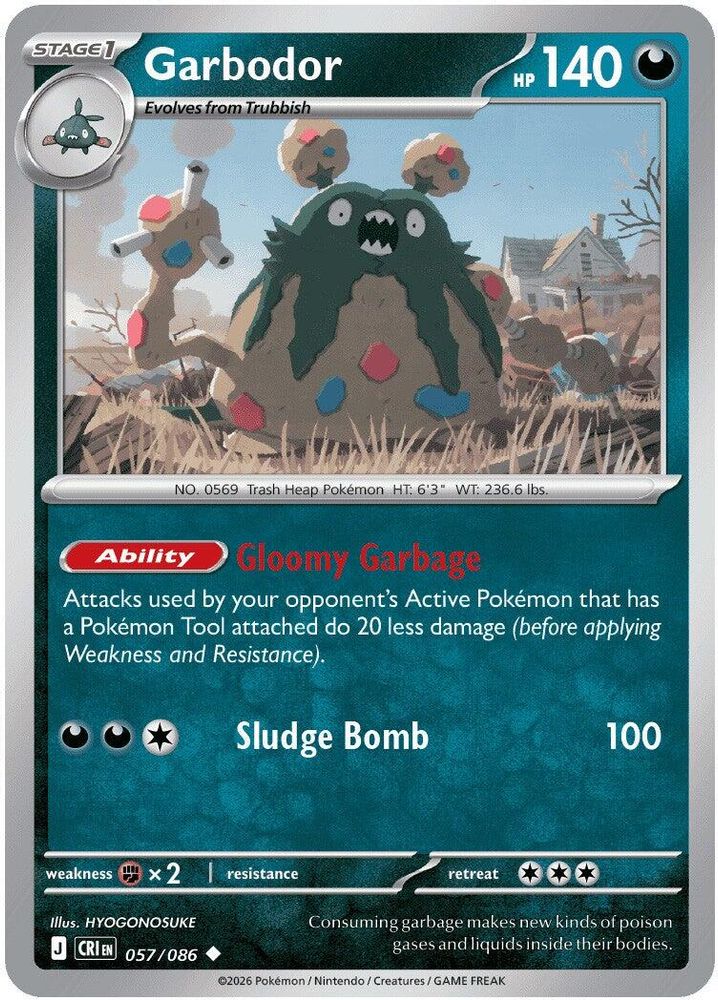 Garbodor 057 - Reverse Holofoil ME04 Chaos Rising - Uncommon