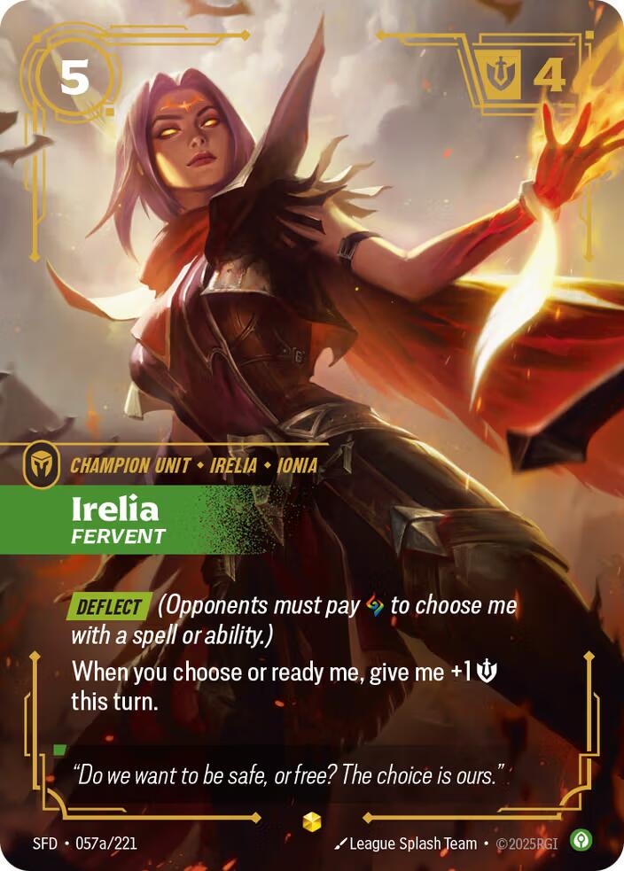 Irelia - Fervent (Alternate Art) (057a/221) - Spiritforged Foil (Riftbound TCG)